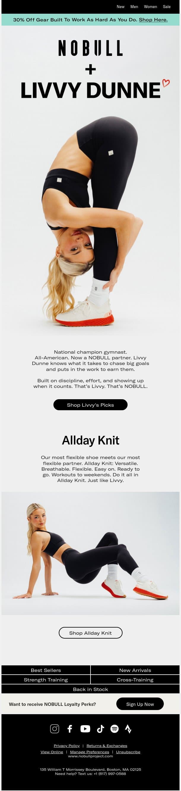 Livvy Dunne x Allday Knit email from NOBULL screenshot