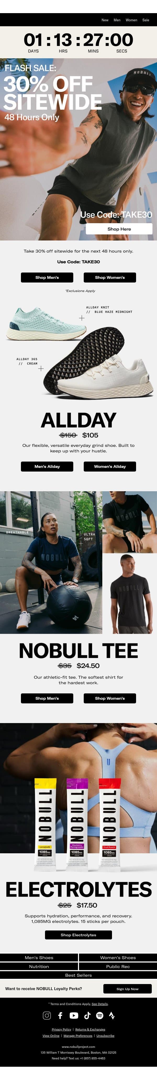 FLASH SALE: 30% Off Sitewide. email from NOBULL screenshot