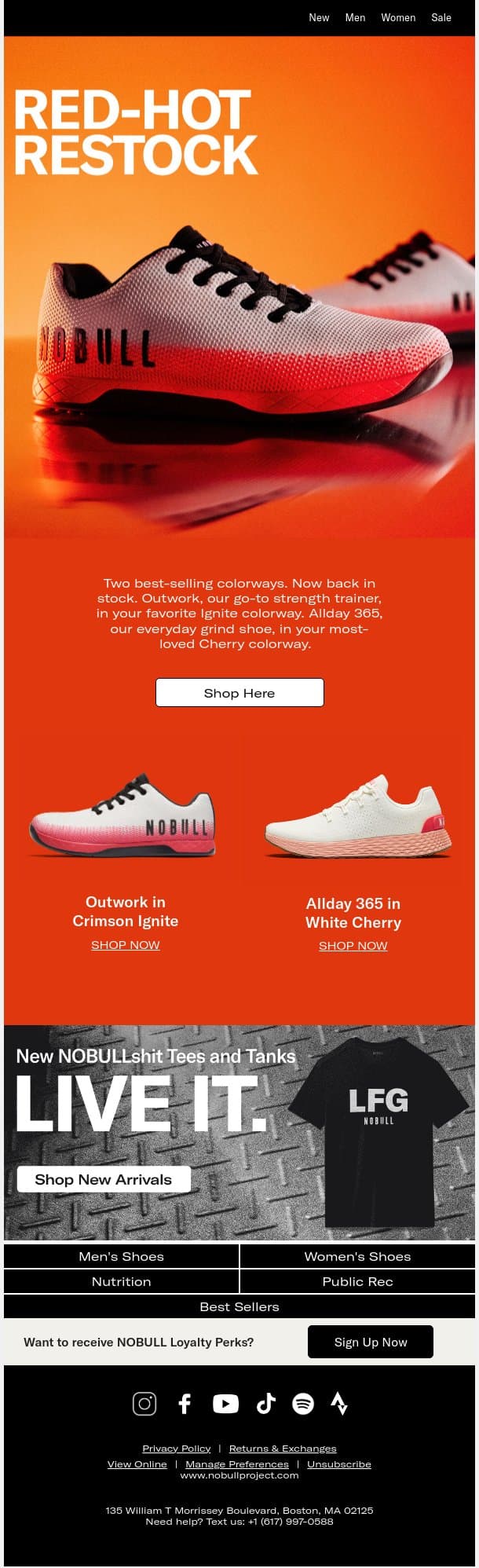 Back in Stock. Outwork + Allday in Your Favorite Colors. email from NOBULL screenshot