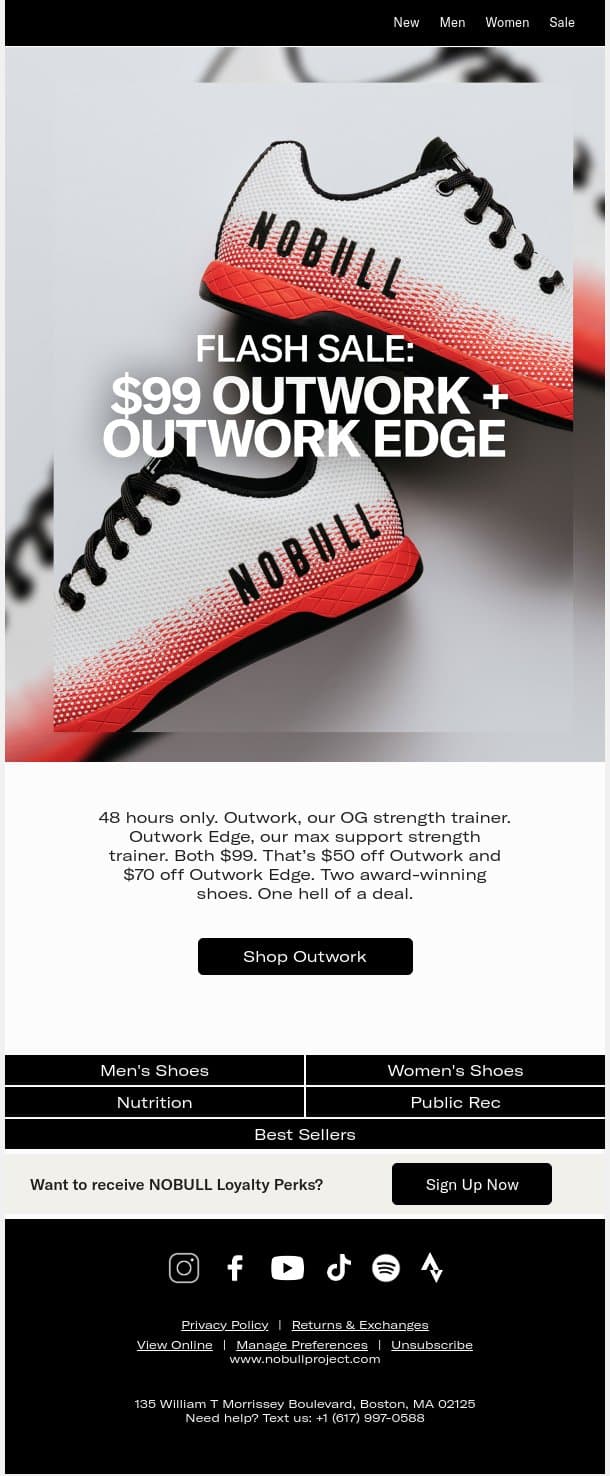 Flash Sale: $99 Outwork + Outwork Edge email from NOBULL screenshot