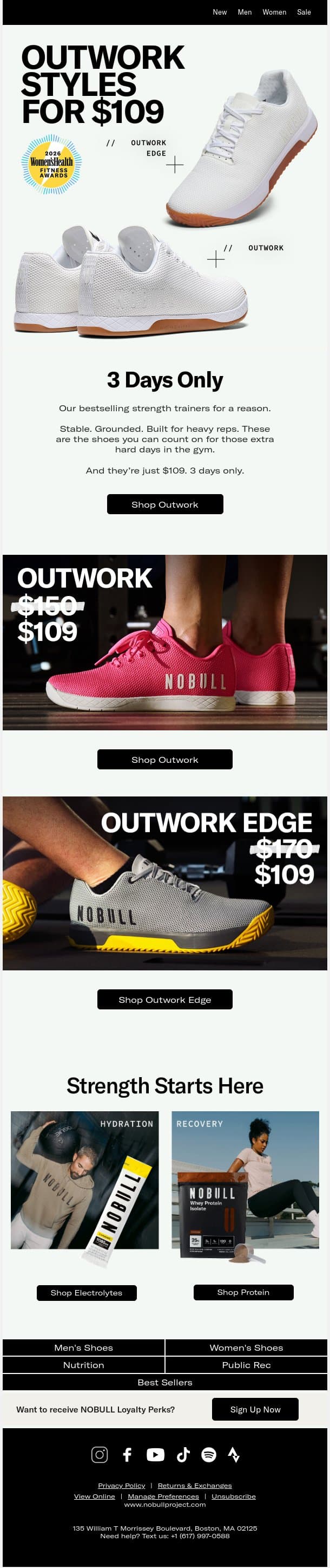 $109 Outwork Styles. 3 Days Only. email from NOBULL screenshot
