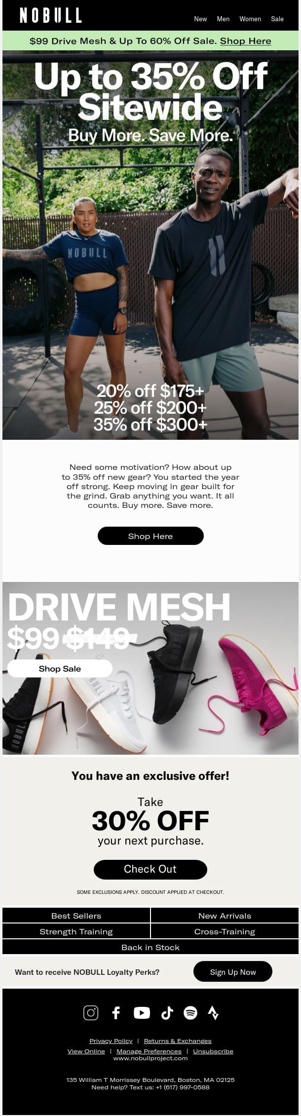 Up to 35% Off Sitewide email from NOBULL screenshot