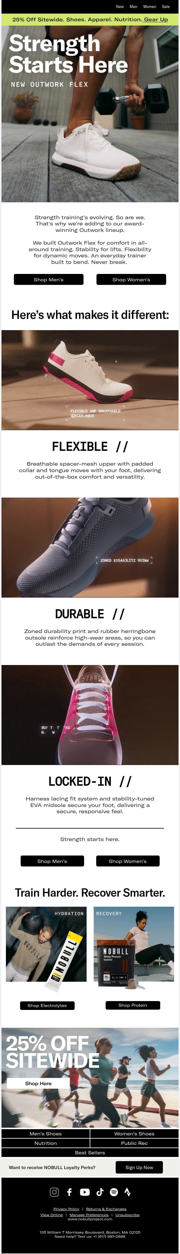 Meet Outwork Flex. Strength Starts Here. email from NOBULL screenshot