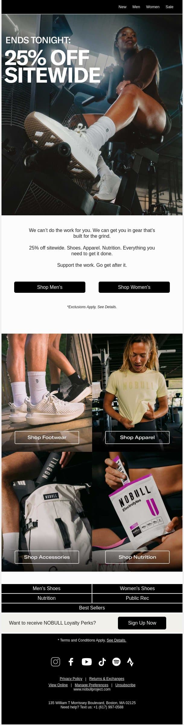 25% Off Sitewide Ends Tonight email from NOBULL screenshot
