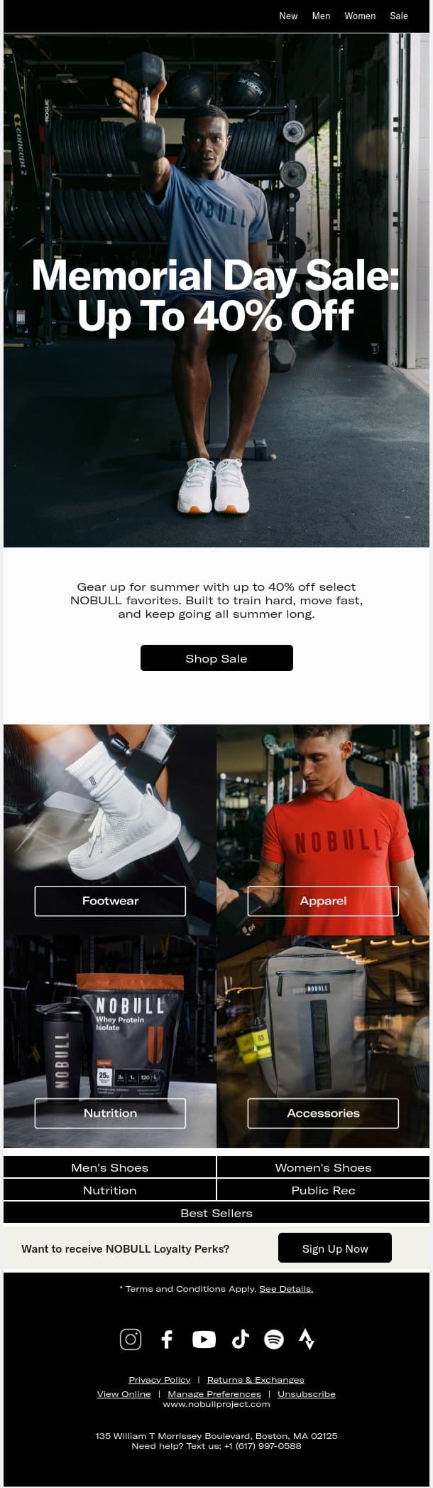 Memorial Day Sale: Up to 40% Off email from NOBULL screenshot