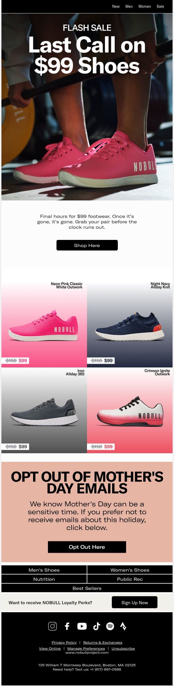 Flash Sale Final Hours: $99 Shoes. email from NOBULL screenshot
