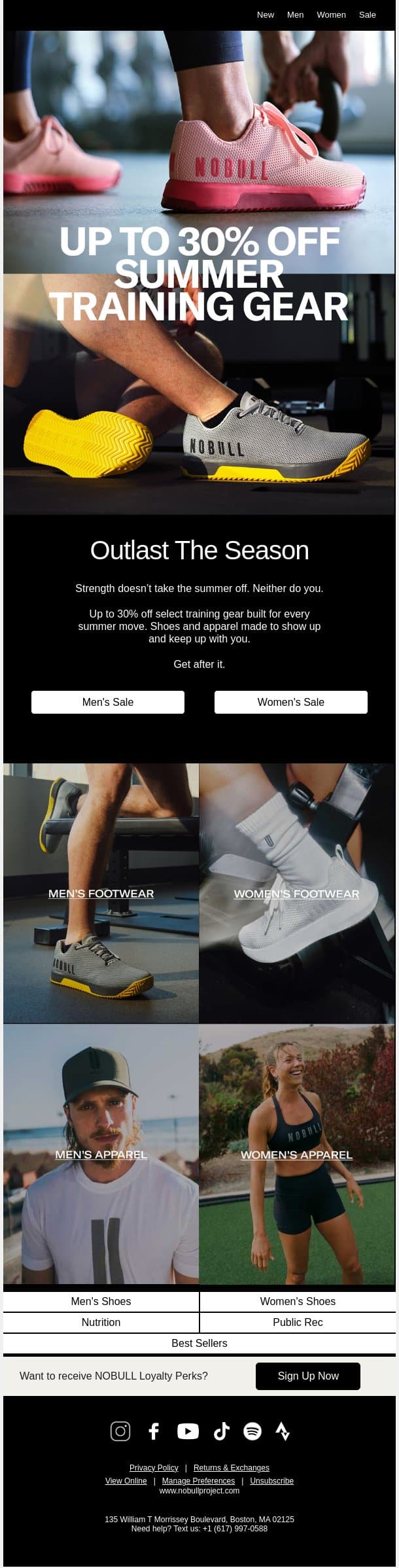 Up to 30% Off Summer Training Gear email from NOBULL screenshot
