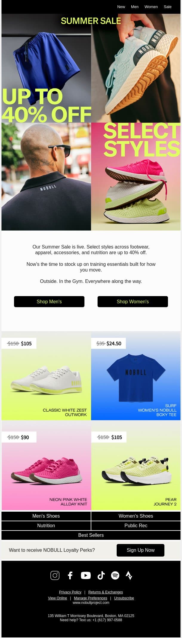 Up to 40% Off. Summer Sale Is Live. email from NOBULL screenshot