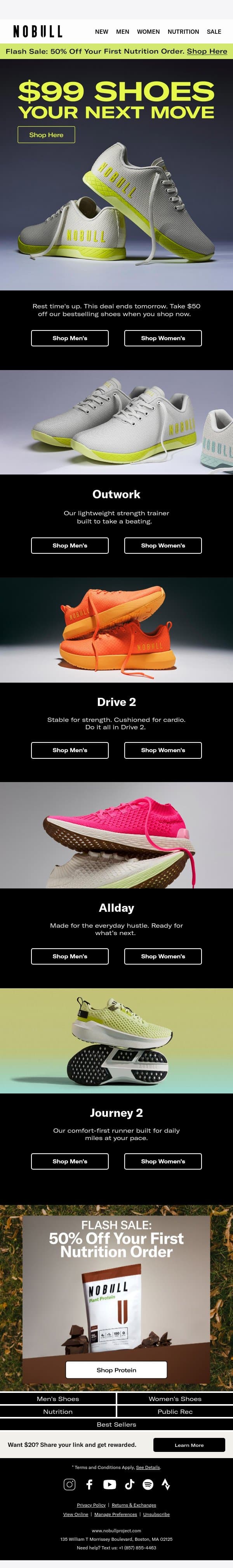$99 Outwork, Drive, and Allday email from NOBULL screenshot