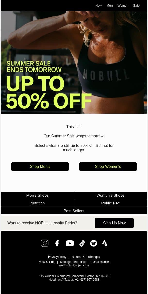 Last Chance: Up to 50% Off email from NOBULL screenshot