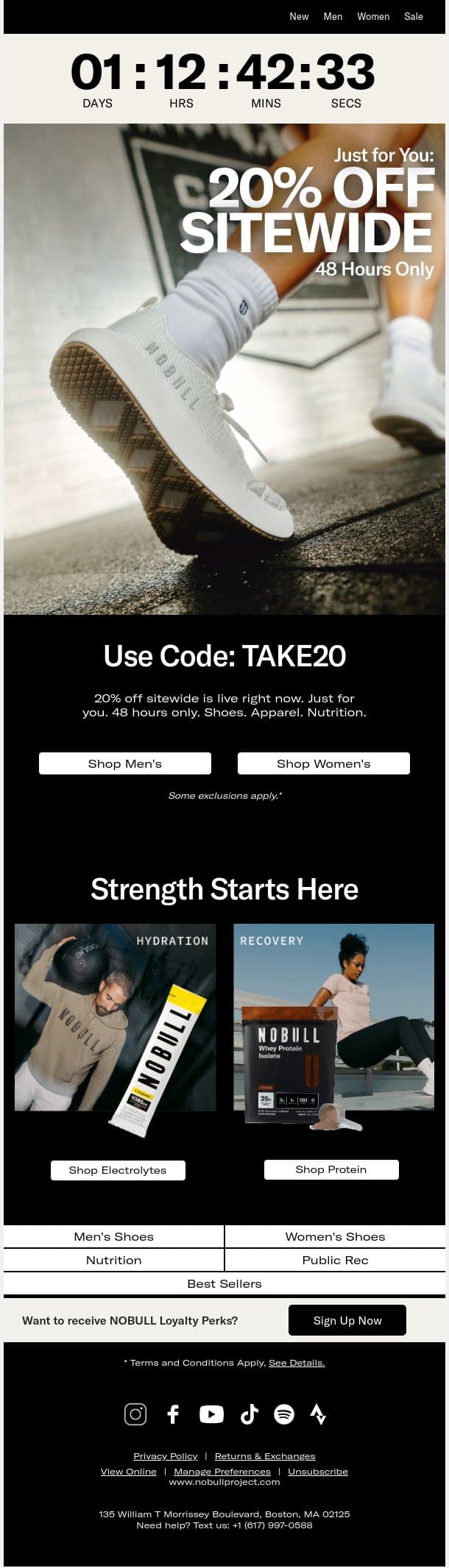 20% Off Sitewide. 48 Hours Only. email from NOBULL screenshot