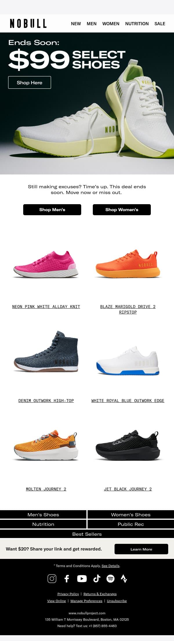 Ends Soon: $99 Select Shoes email from NOBULL screenshot