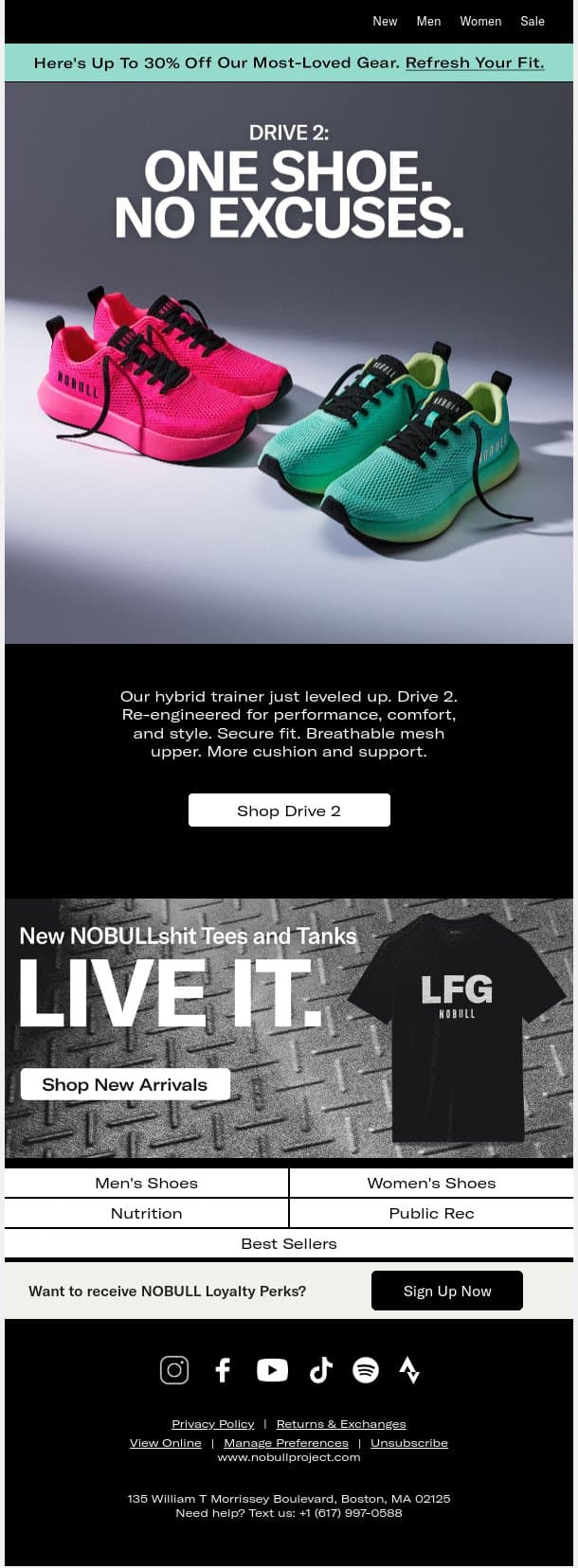 Drive 2: One Shoe. No Excuses. email from NOBULL screenshot