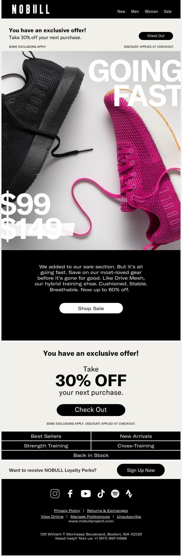 Up to 60% Off is Going Fast email from NOBULL screenshot