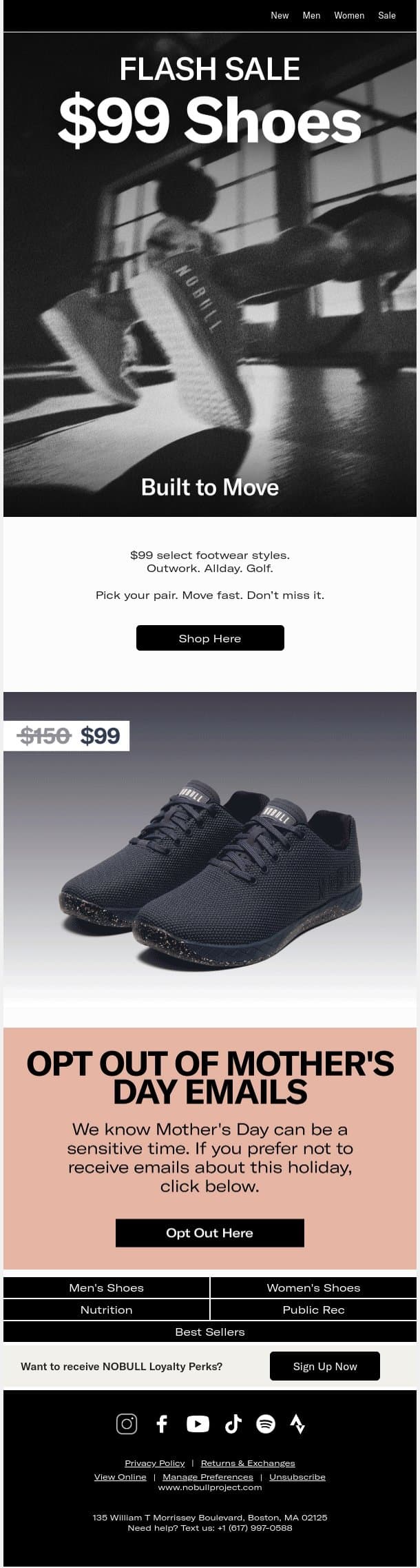 FLASH SALE: $99 Shoes. No Excuses. email from NOBULL screenshot