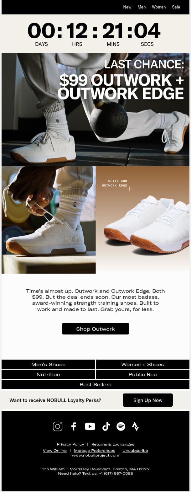 FLASH SALE ENDS TONIGHT: $99 Outwork + Outwork Edge email from NOBULL screenshot