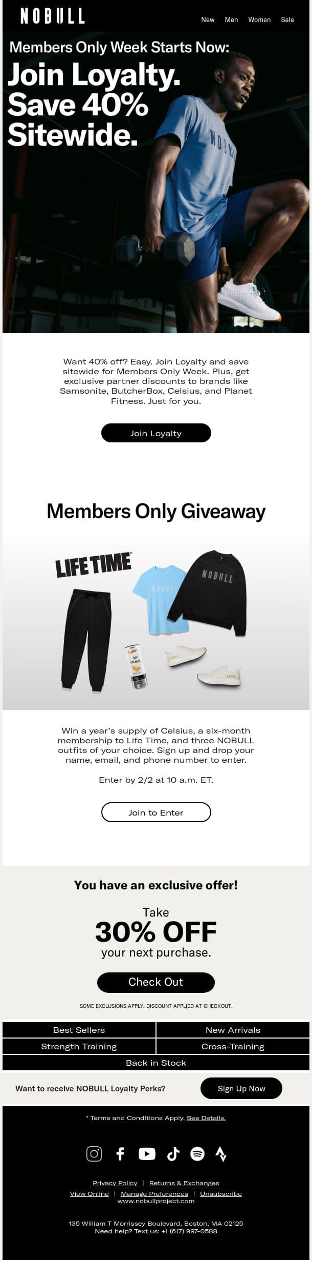 40% Off Sitewide When You Join Loyalty email from NOBULL screenshot