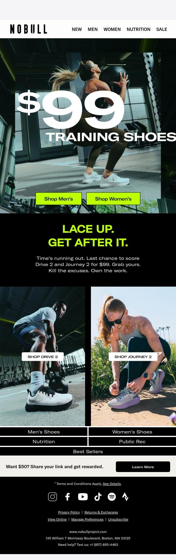 Your Last Shot at $99 Training Shoes email from NOBULL screenshot