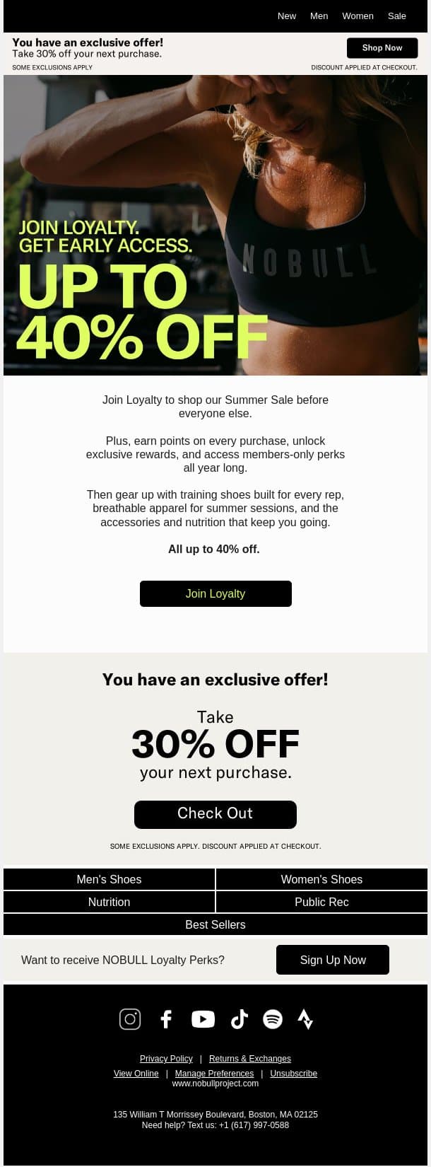 Want Early Access to Up to 40% Off? email from NOBULL screenshot