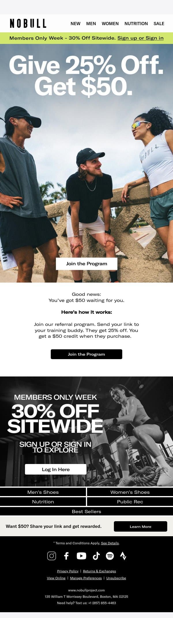 Give 25% Off. Get $50. email from NOBULL screenshot