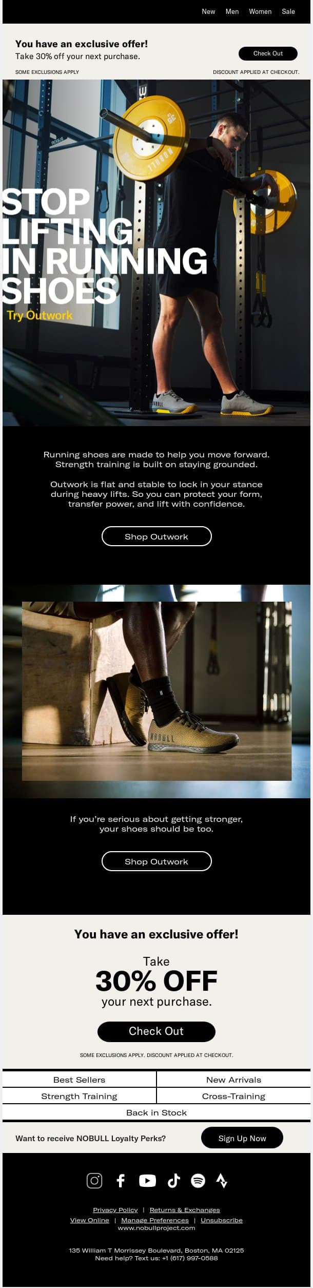 Stop Lifting in Running Shoes email from NOBULL screenshot
