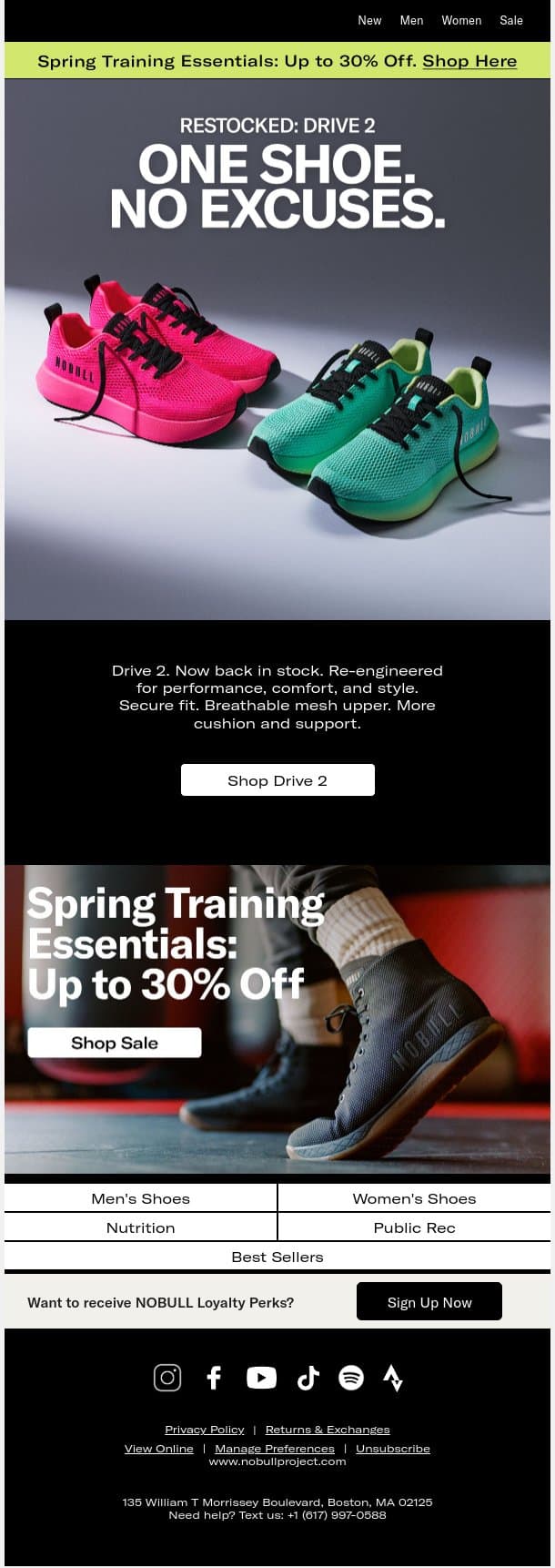 RESTOCK: Drive 2 in Pink Glo and Lagoon Pear email from NOBULL screenshot
