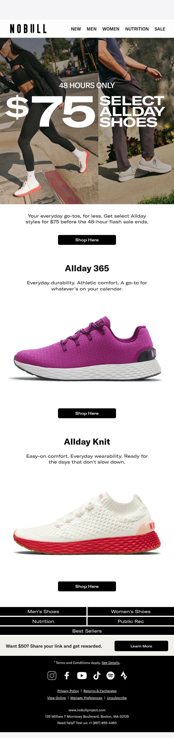 $75 Allday Shoes. 48 Hours to Make Your Move. email from NOBULL screenshot