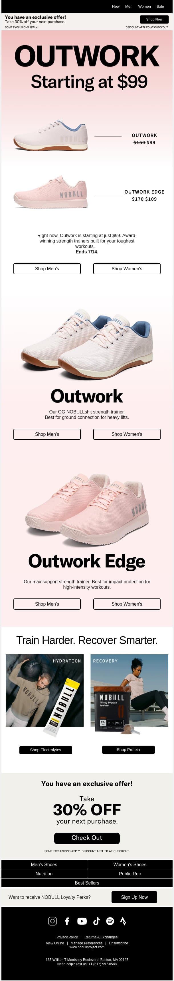 Starting at $99: Outwork email from NOBULL screenshot