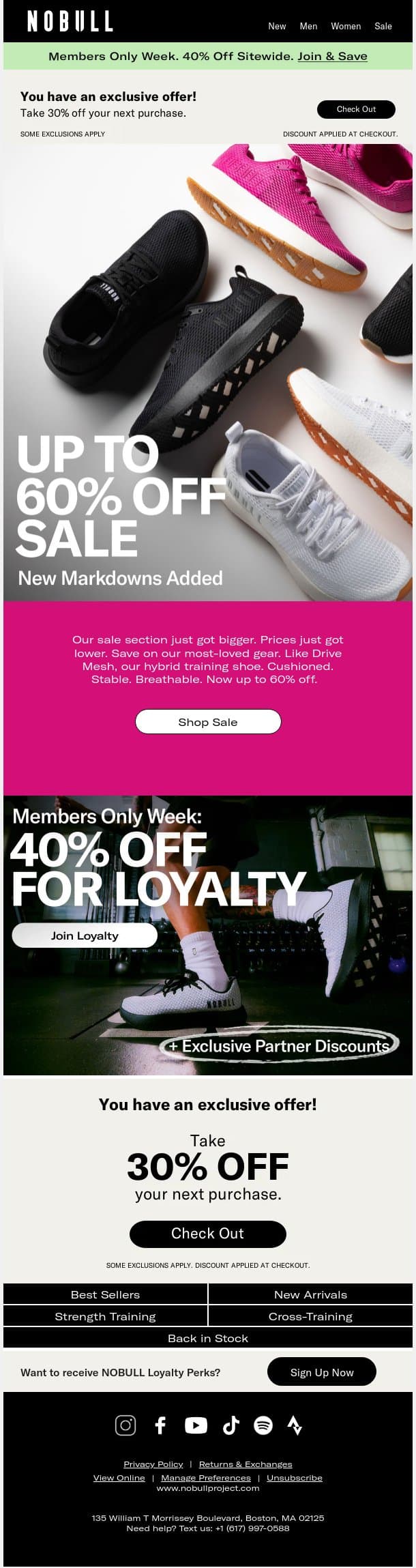 Up to 60% Off Sale email from NOBULL screenshot