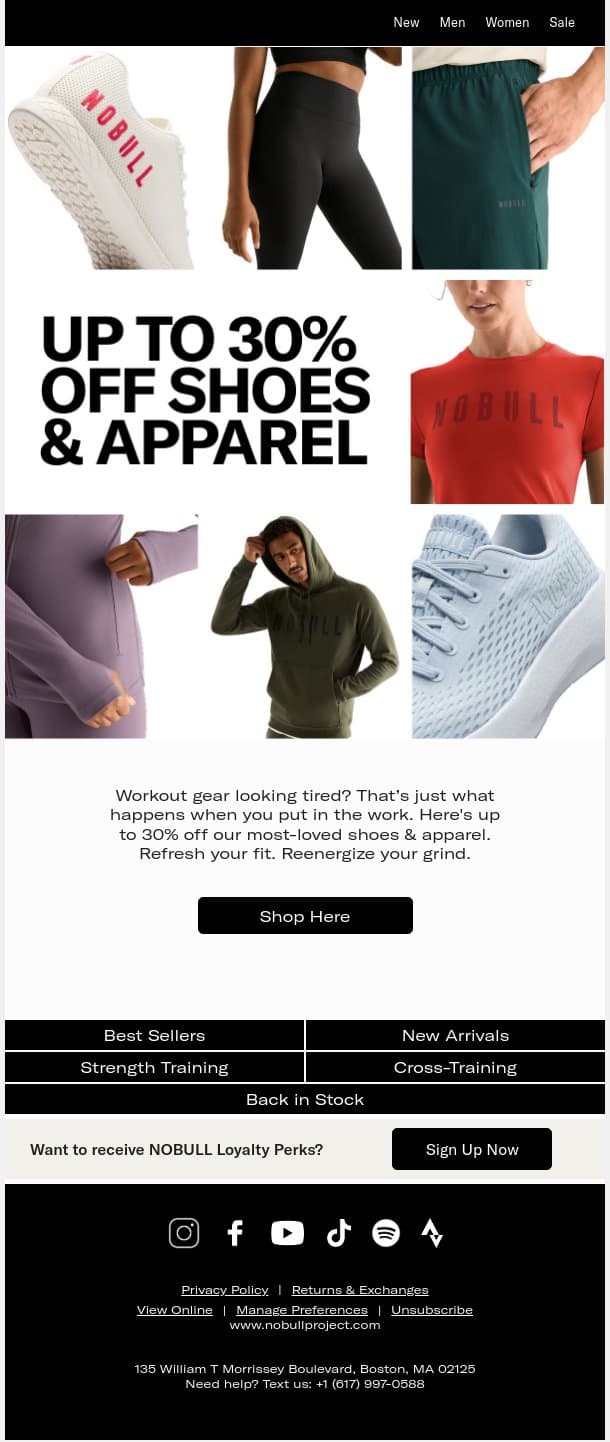Up to 30% Off Your Next Workout Fit email from NOBULL screenshot
