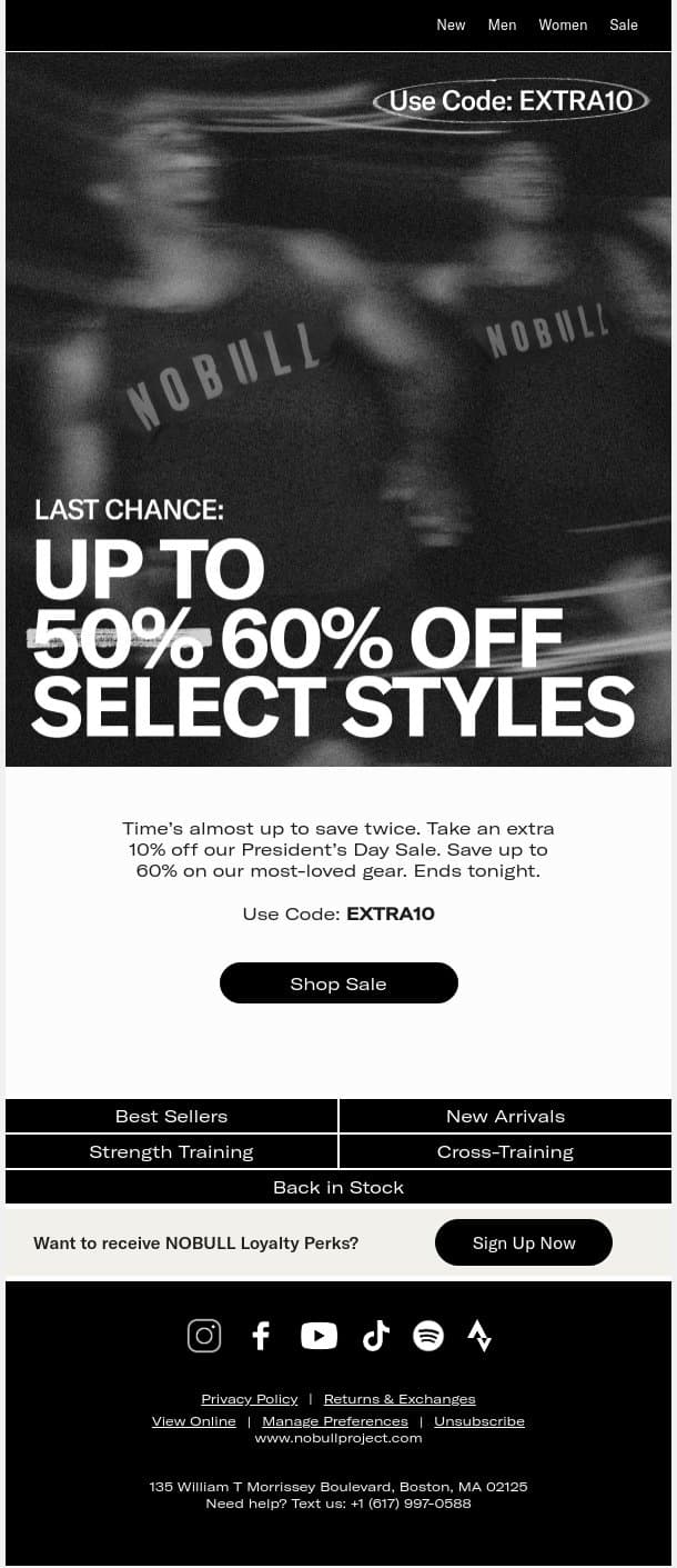Your Extra 10% Off is Almost Gone email from NOBULL screenshot