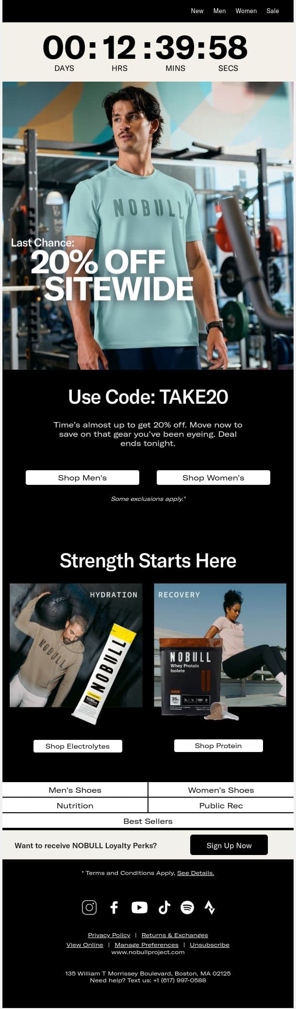 Ends Tonight: 20% Off Sitewide email from NOBULL screenshot