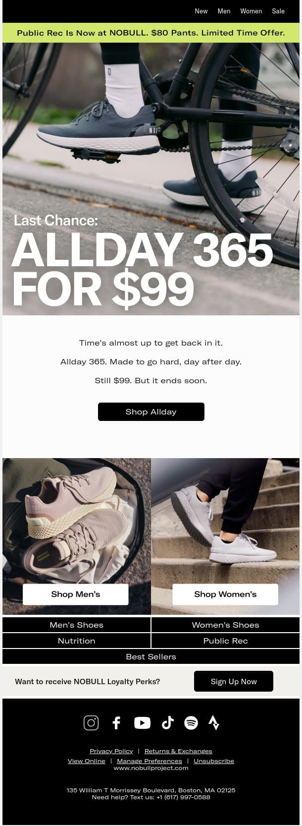 Allday 365 for $99 Ends Soon email from NOBULL screenshot