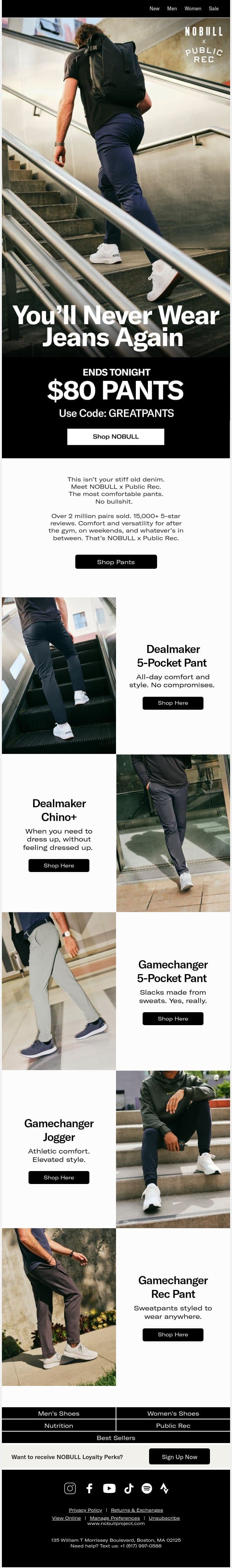 Last Chance: $80 Pants. Ends Tonight. email from NOBULL screenshot