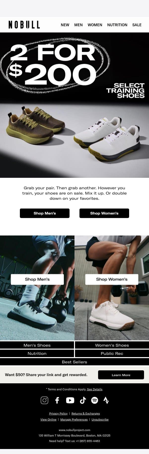 2 for $200 Shoes. However You Train. email from NOBULL screenshot