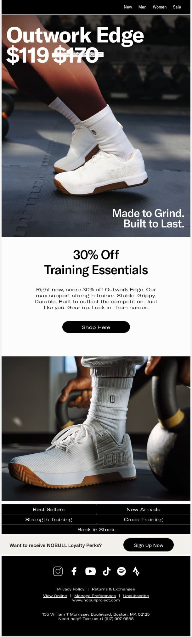 30% Off Outwork Edge: Our Max Support Strength Trainer email from NOBULL screenshot