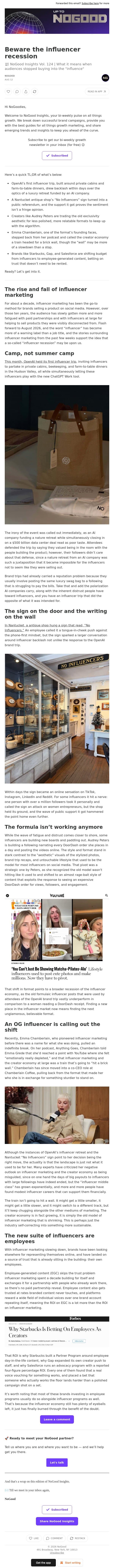 Beware the influencer recession email from NoGood screenshot