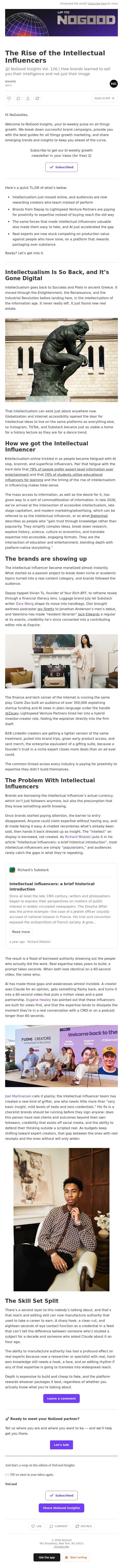 The Rise of the Intellectual Influencers email from NoGood screenshot