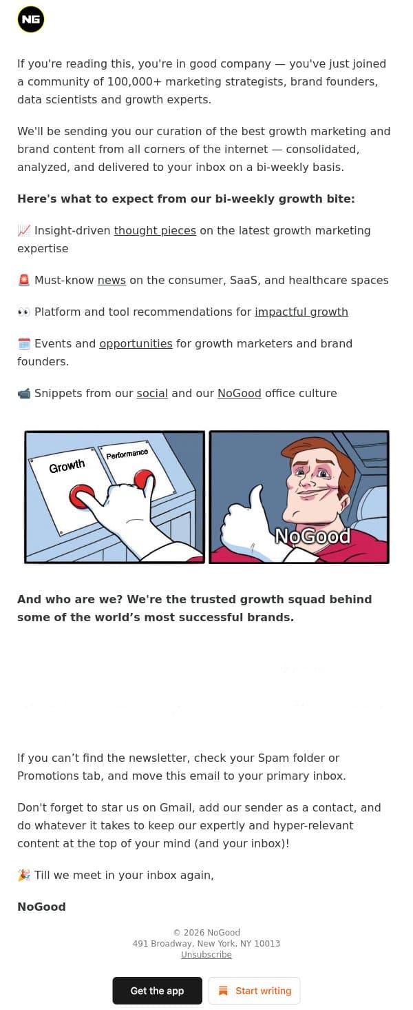 Welcome to NoGood News! email from NoGood screenshot