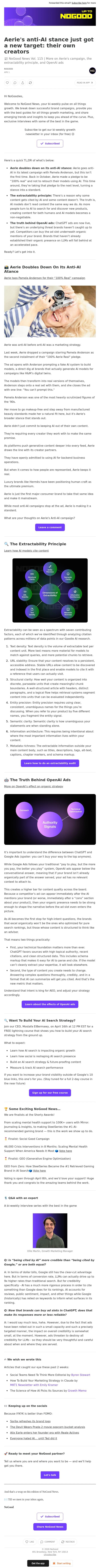 Aerie's anti-AI stance just got a new target: their own creators email from NoGood screenshot