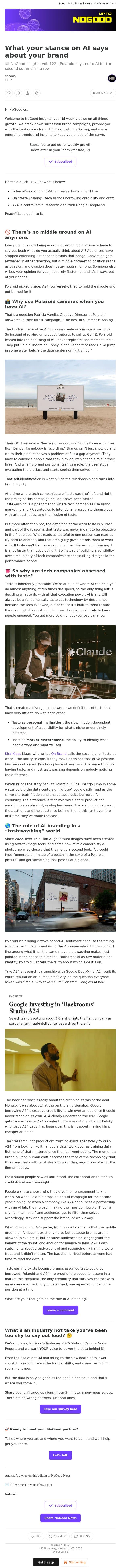 What your stance on AI says about your brand email from NoGood screenshot