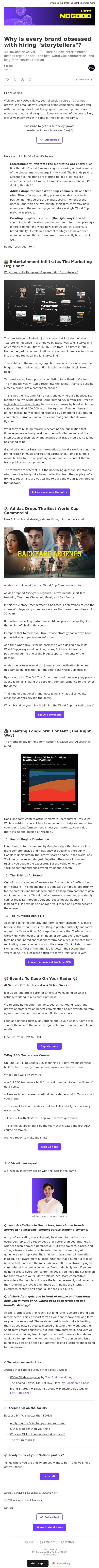 Why is every brand obsessed with hiring "storytellers"? email from NoGood screenshot