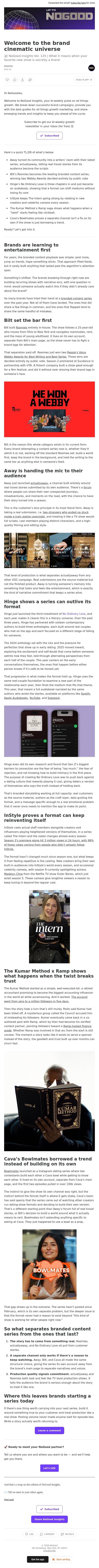 Welcome to the brand cinematic universe email from NoGood screenshot