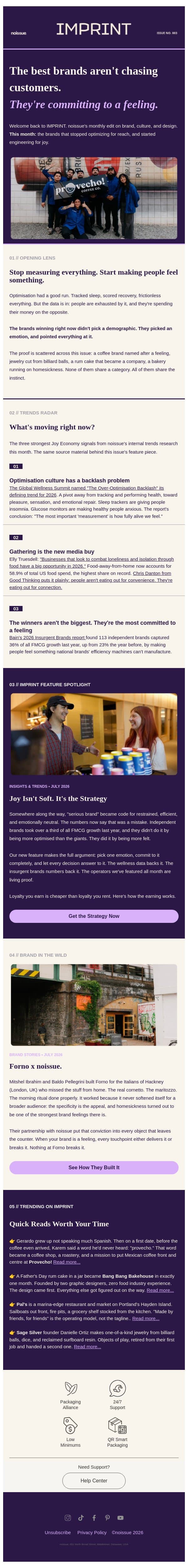 IMPRINT | Joy isn't soft. It's the strategy. email from Noissue screenshot