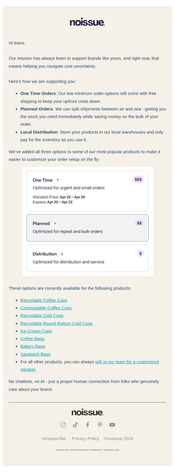 How to navigate planning in times of uncertainty email from Noissue screenshot