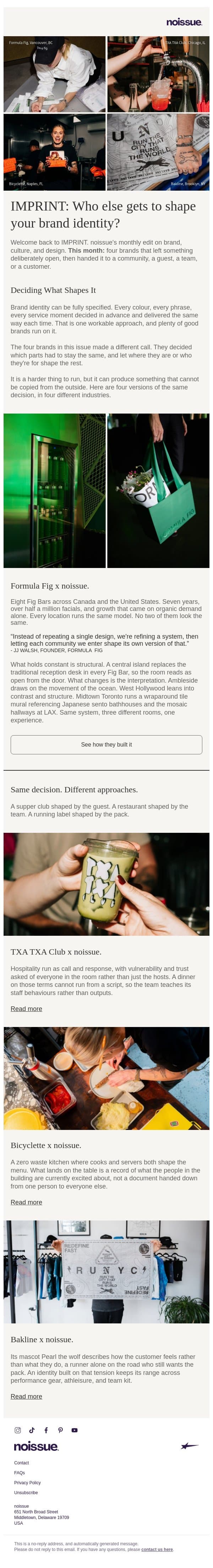 This month on IMPRINT: Eight locations, no two the same email from Noissue screenshot