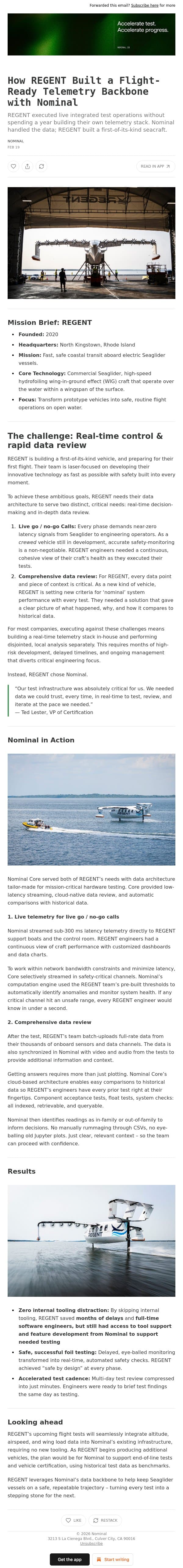 How REGENT Built a Flight-Ready Telemetry Backbone with Nominal email from Nominal screenshot