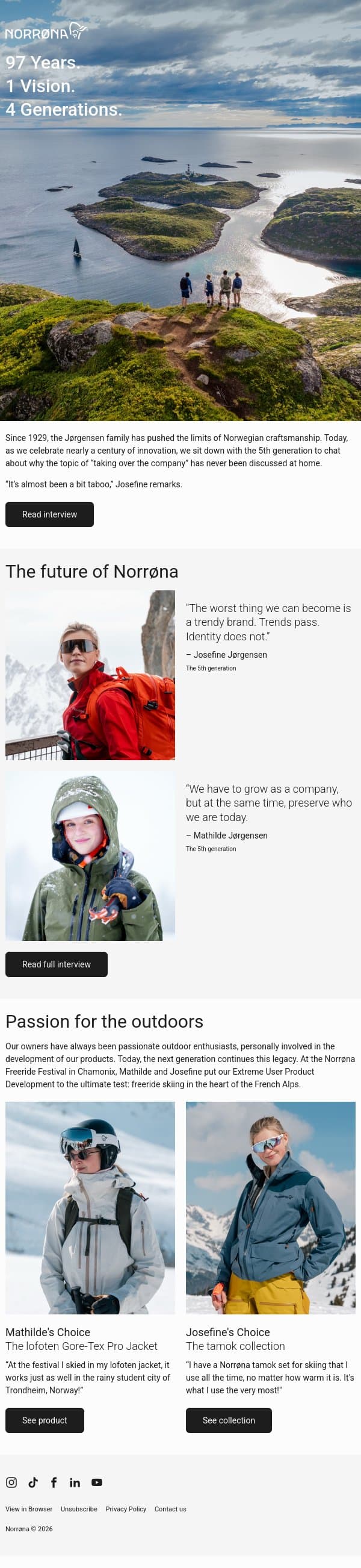 97 years in the making email from Norrøna screenshot