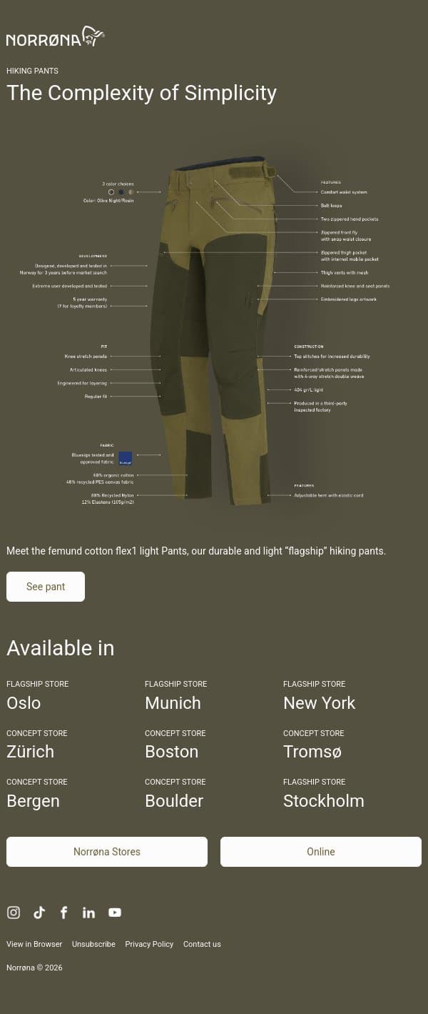 Our "flagship" hiking pants. 🏔️ email from Norrøna screenshot
