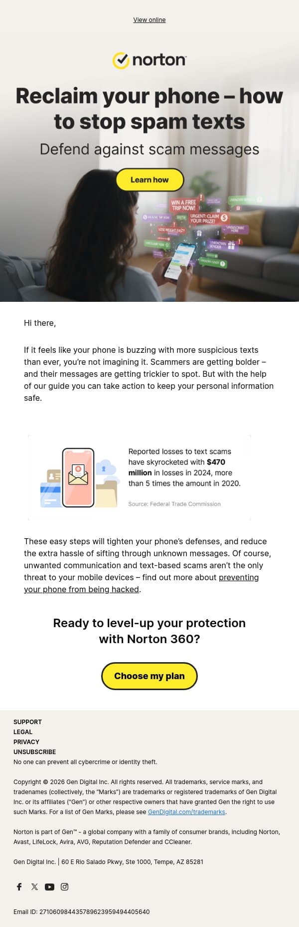 More scam texts than ever? How to stop them email from Norton screenshot